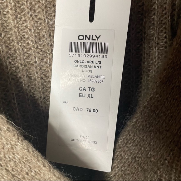 NWT Only Brown Knit Cropped Cardigan XL - Picture 6 of 6